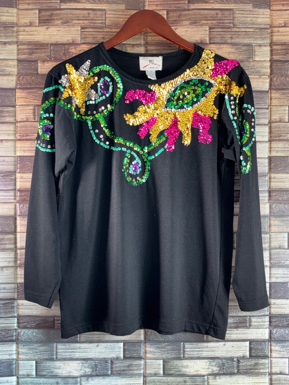 Vintage 91’ SML Sport Ltd Sequin Black Longsleeve Top Medium